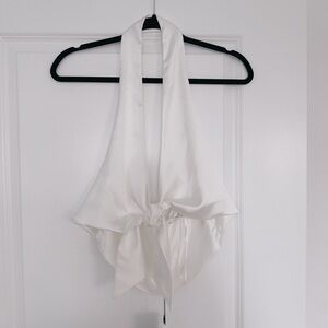 Zara White Satin Tie Front Halter Top